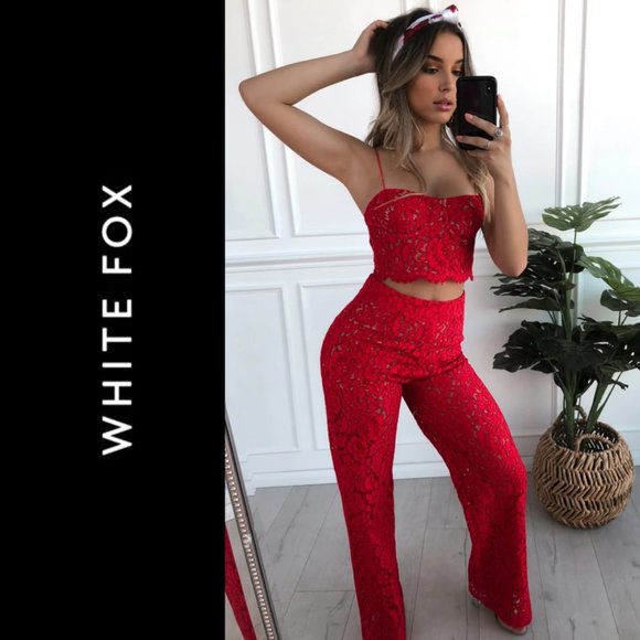 White Fox Boutique Pants - 🚫 SOLD 🚫 Cherie Lace Palazzo Pants Red